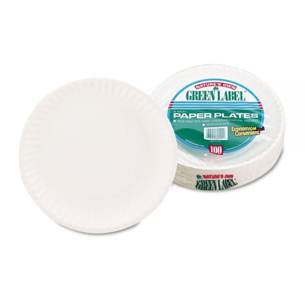 Ajm Packaging Corporation White Paper Plates, 9" Dia, 100/Pack