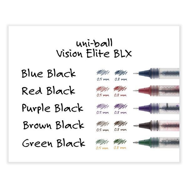 Uniball Vision Elite Blx Series Hybrid Gel Pen, Stick, Fine 0.5 Mm, Assorted Ink And Barrel Colors, 5/Pack