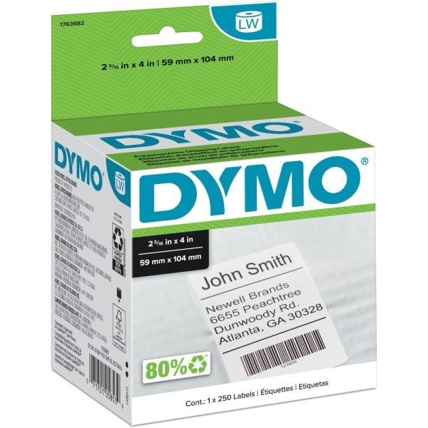 Dymo Labelwriter Shipping Labels, 2.31" X 4", White, 250 Labels/Roll