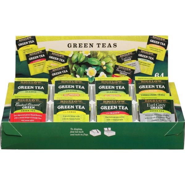 Bigelow Green Tea Assortment, Tea Bags, 64/Box, 6 Boxes/Carton