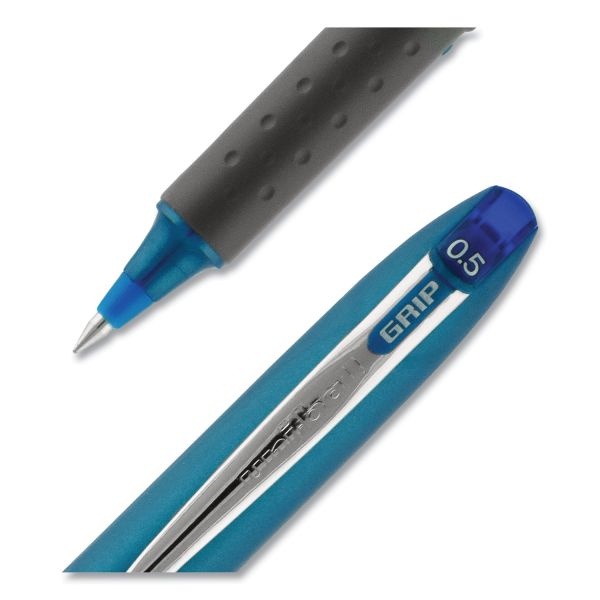 Uniball Grip Roller Ball Pen, Stick, Extra-Fine 0.5 Mm, Blue Ink, Blue Barrel, Dozen