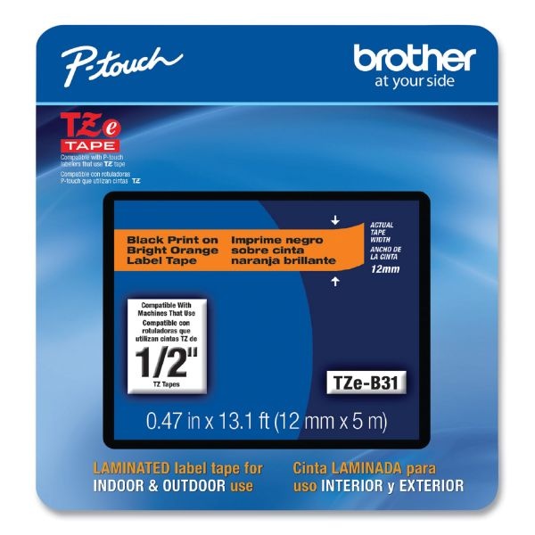 Brother P-Touch Tze Laminated Removable Label Tapes, 0.47" X 26.2 Ft, Black On Orange