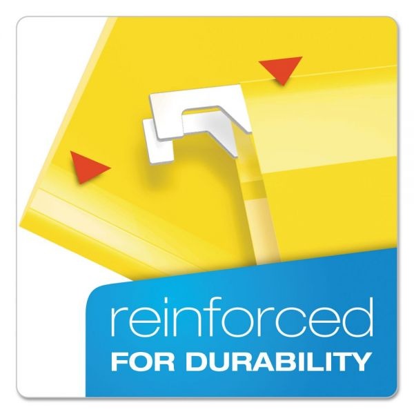 Pendaflex Extra Capacity Reinforced Hanging File Folders With Box Bottom, 2" Capacity, Legal Size, 1/5-Cut Tabs, Yellow, 25/Box