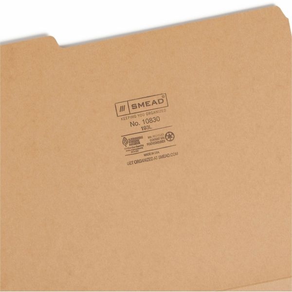 Smead Heavyweight Kraft File Folder, 1/3-Cut Tabs: Assorted, Letter Size, 0.75" Expansion, 17-Pt Kraft, Brown, 50/Box