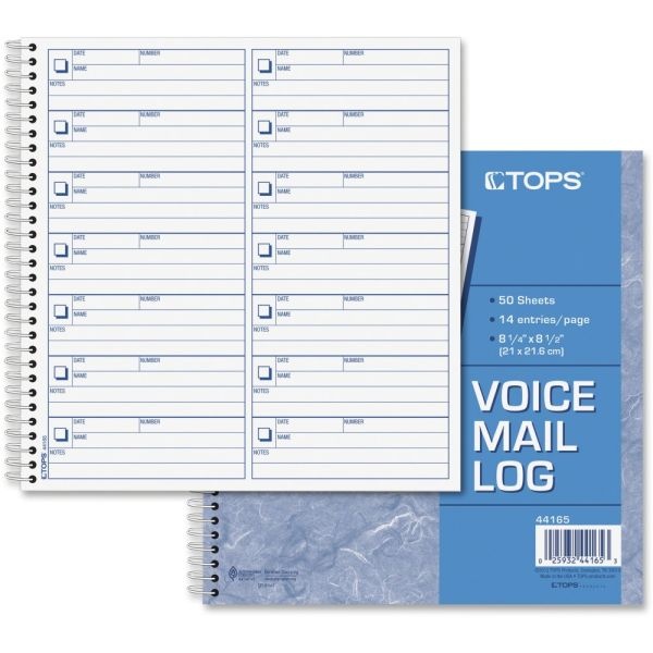 Tops Voice Message Log Book - 50 Sheet(S) - 24 Lb - Spiral Bound - 8.50" X 8.25" Sheet Size - White - Blue Print Color - 1 Each