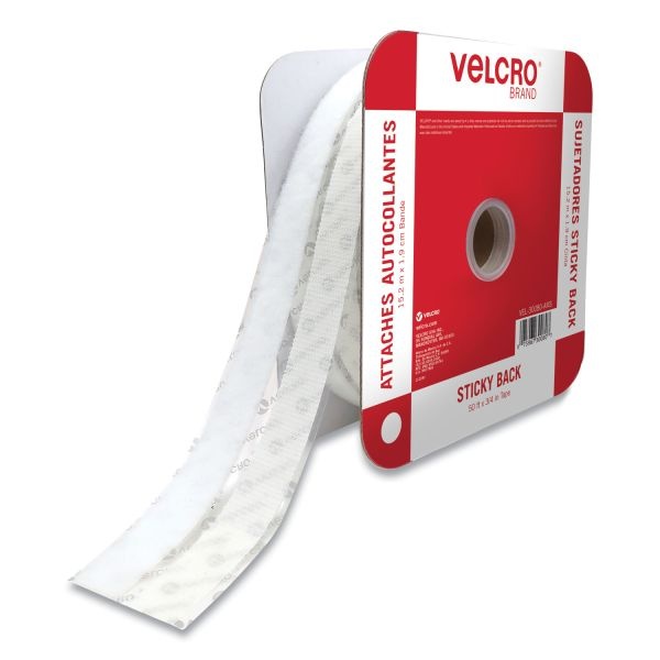 Velcro Brand Sticky-Back Fasteners, Removable Adhesive, 0.75" X 50 Ft, White