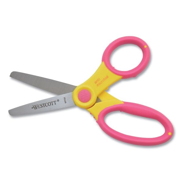Westcott Ultra Soft Handle Scissors W/Antimicrobial Protection, Rounded Tip, 5" Long, 2" Cut Length, Randomly Assorted Straight Handle