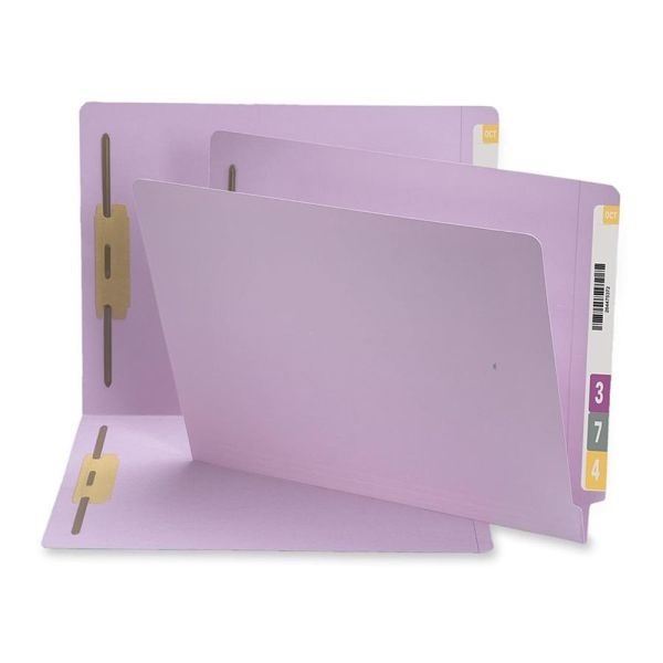 Smead End-Tab Color Fastener Folders With Shelf-Master Reinforced Tab, 8 1/2" X 11", Letter Size, Lavender, Box Of 50 Folders
