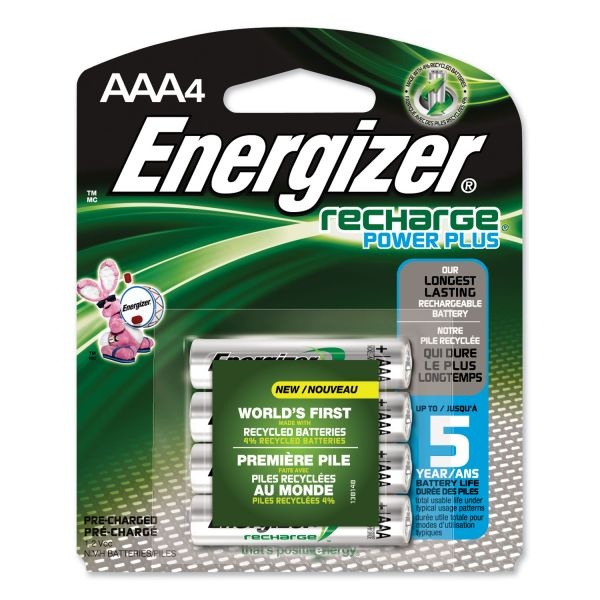 Energizer Nimh Rechargeable Aaa Batteries, 1.2V, 4/Pack
