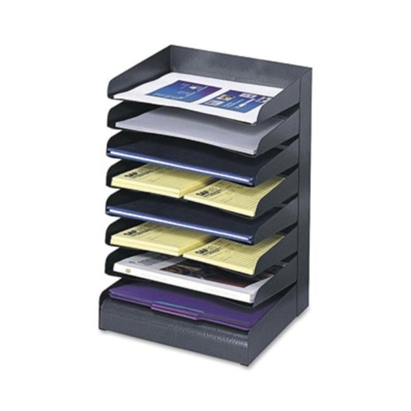 Safco Steel Horizontal-Tray Desktop Sorter, 8 Sections, Letter Size Files, 12" X 9.5" X 17.75", Black