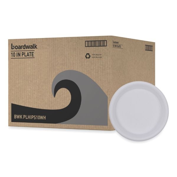 Boardwalk Hi-Impact Plastic Dinnerware, Plate, 10" Dia, White, 500/Carton