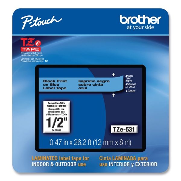 Brother P-Touch Tze Laminated Removable Label Tapes, 0.47" X 26.2 Ft, Black On Blue