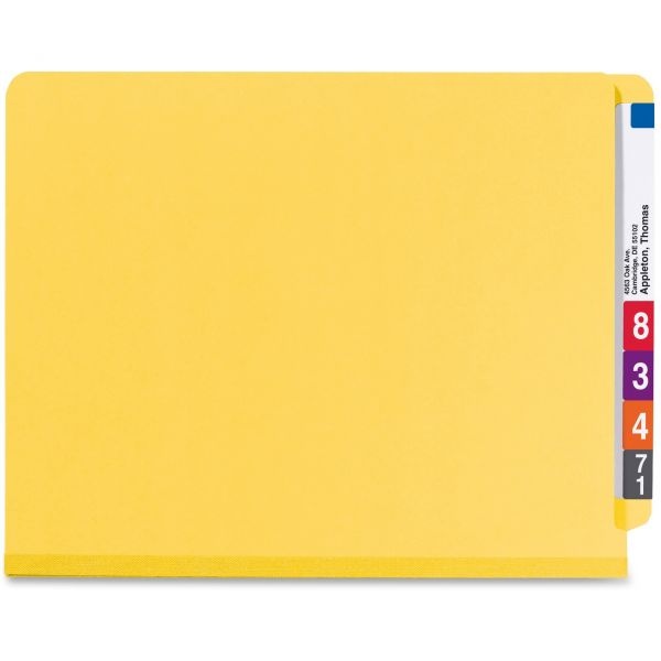 Smead End Tab Pressboard Classification Folders, Six Safeshield Fasteners, 2" Expansion, 2 Dividers, Letter Size, Yellow, 10/Box