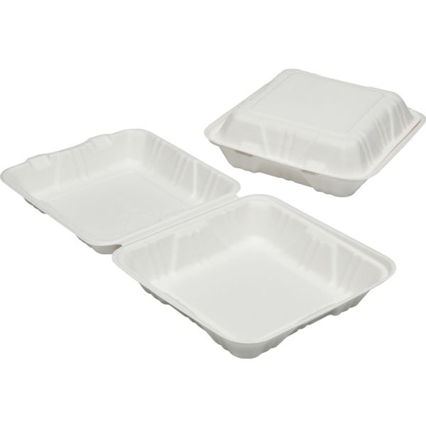 Skilcraft Hinged Lid Square Food Tray, White, Box Of 200