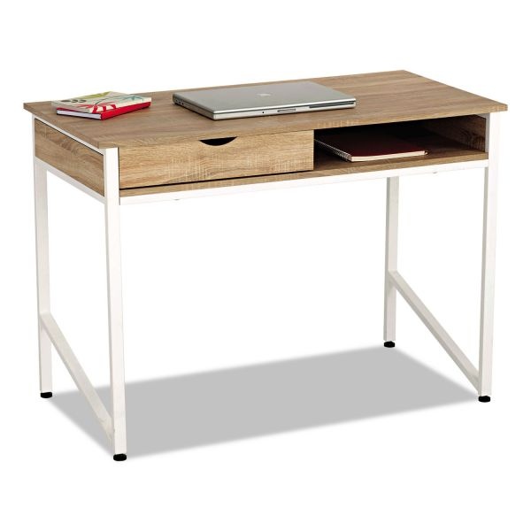 Safco Single Drawer Office Desk, 43 1/4 X 21 5/8 X 30 3/4, Beech/White