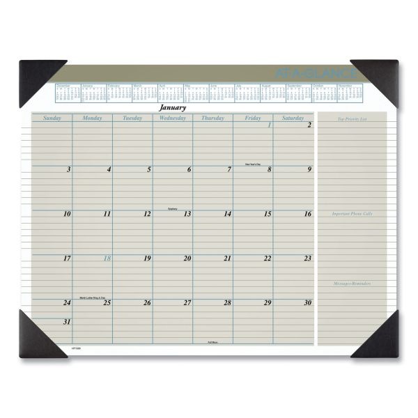At-A-Glance Executive Monthly Desk Pad Calendar, 22 X 17, White Sheets, Black Corners, 12-Month (Jan To Dec): 2024
