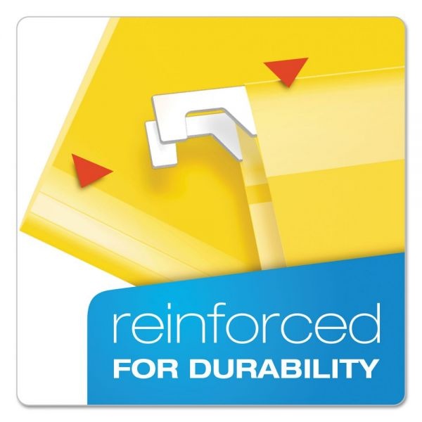 Pendaflex Extra Capacity Reinforced Hanging File Folders With Box Bottom, 2" Capacity, Letter Size, 1/5-Cut Tabs, Yellow, 25/Box