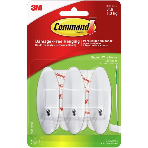 Command Medium Wire Hooks 3/Pkg
