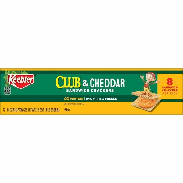 Keebler Sandwich Crackers, Single Serve Snack Crackers, Office And Kids Snacks, Club And Cheddar, 21.6Oz Tray (12 Packs)