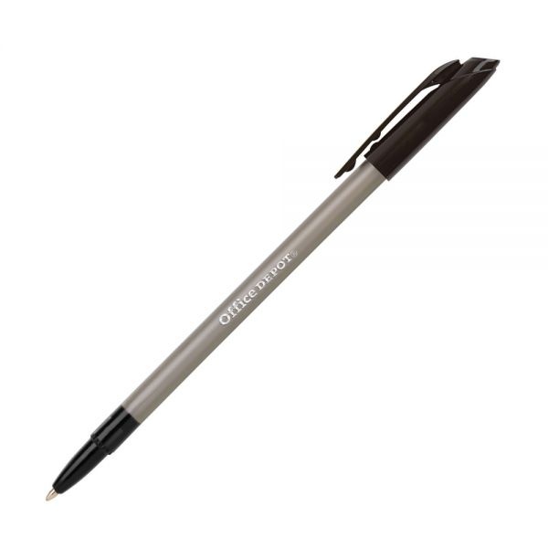 Tinted Ballpoint Stick Pens, Medium Point, 1.0 Mm, Black Barrel, Black Ink, Pack Of 12