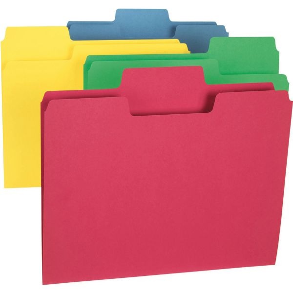 Smead Supertab Colored File Folders, 1/3-Cut Tabs: Assorted, Letter Size, 0.75" Expansion, 11-Pt Stock, Red, 100/Box