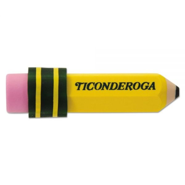 Ticonderoga Shaped Eraser, For Pencil Marks, Pencil Shaped, Small, Yellow/Green/Pink, 36/Box