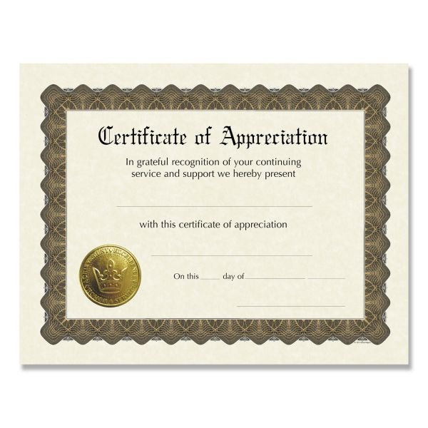 Great Papers! Ready-To-Use Certificates, Appreciation, 11 X 8.5, Ivory/Brown/Gold Colors With Brown Border, 6/Pack