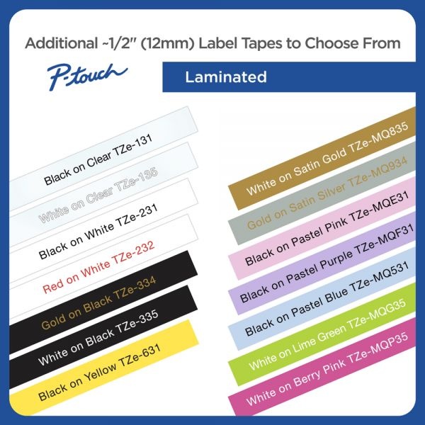 Brother P-Touch Tze Standard Adhesive Laminated Labeling Tape, 0.47" X 26.2 Ft, Black On Clear