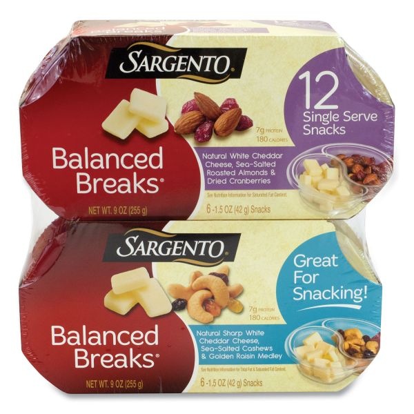 Sargento Balanced Breaks, Two Assorted Flavor Packs, 1.5 Oz Pack, 12 Packs/Box