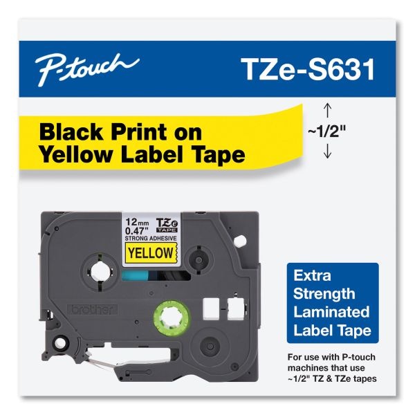 Brother P-Touch Industrial Tze Tape Cartridges, Polyethylene, 15/32"W X 26 1/4'L , Black On Yellow