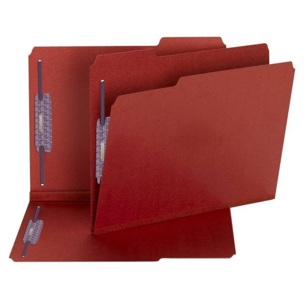 Smead Color Pressboard Fastener Folders With Safeshield Coated Fasteners, Letter Size, 1/3 Cut, Bright Red, Box Of 25