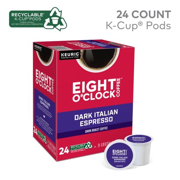 Eight O'clock Dark Italian Roast Coffee K-Cups, Dark Roast, 24/Box