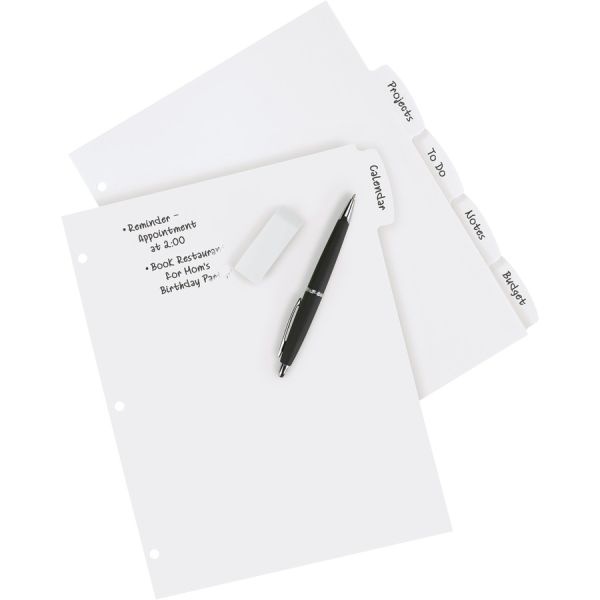 Avery Durable Write-On Plastic Dividers With Erasable Tabs, 8 1/2" X 11", White, 5 Tabs