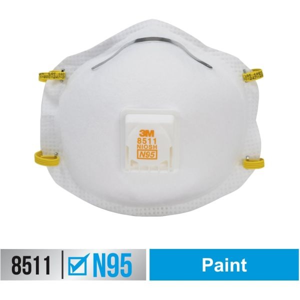 3M Cool Flow Paint Sanding Valved Respirator N95, 8511P10-Dc-Ps, Pack Of 10