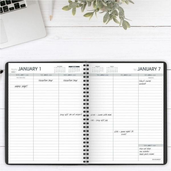 At-A-Glance Weekly Planner Ruled For Open Scheduling, 8.75 X 6.75, Black Cover, 12-Month (Jan To Dec): 2024