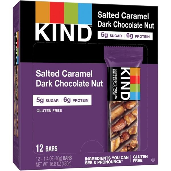 Kind Nuts And Spices Bar, Salted Caramel And Dark Chocolate Nut, 1.4 Oz, 12/Pack
