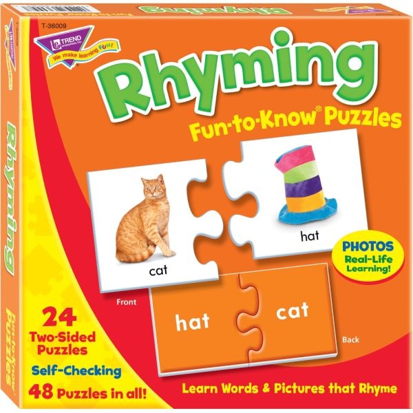 Trend Rhyming Fun-To-Know Puzzles, Pre-K, Set Of 24 Puzzles