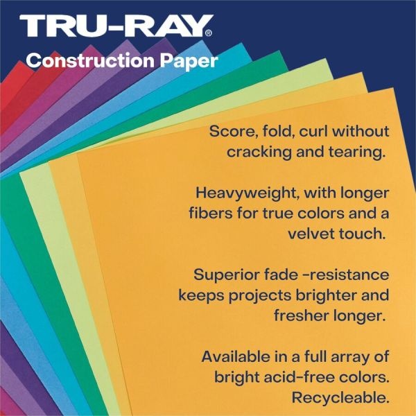 Tru-Ray Construction Paper, 50% Recycled, 9" X 12", Shocking Pink, Pack Of 50
