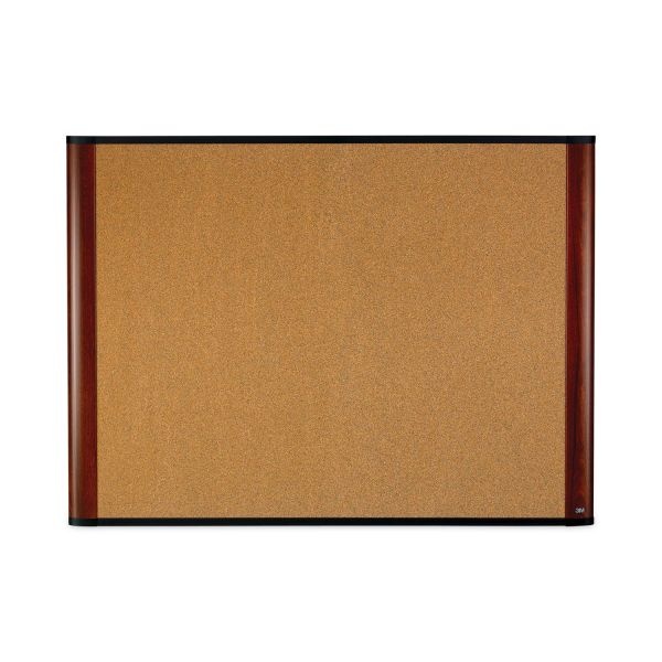 3M Cork Bulletin Board, 48 X 36, Aluminum Frame W/Mahogany Wood Grained Finish