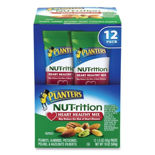Planters Nut-Rition Heart Healthy Mix, 1.5 Oz Tube, 12 Tubes/Box