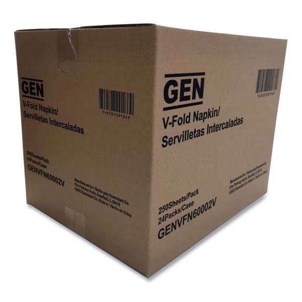 Gen Premium Interfold Pop-Up Dispenser Napkin, 6.5 X 8.3, White, 250/Pack, 24 Packs/Carton