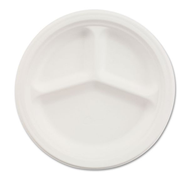 Chinet Paper Dinnerware, 3-Compartment Plate, 10.25" Dia, White, 500/Carton