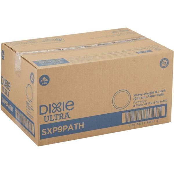 Dixie Pathways Soak Proof Shield Heavyweight Paper Plates, 8.5" Dia, Green/Burgundy, 125/Pack
