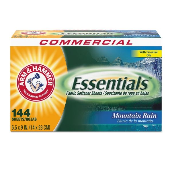 Arm & Hammer Essentials Dryer Sheets, Mountain Rain, 144 Sheets/Box