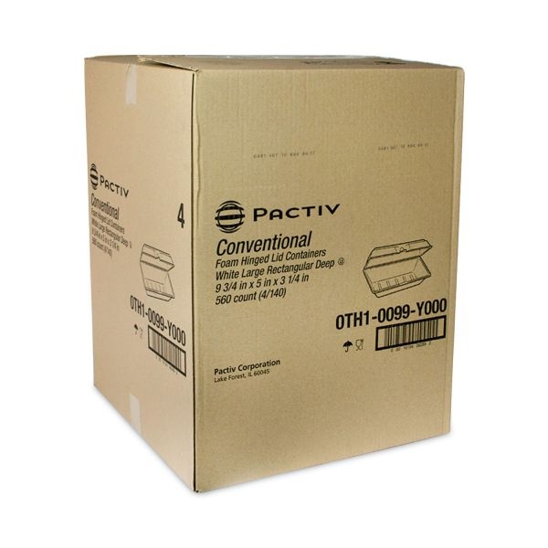 Pactiv Evergreen Foam Hinged Lid Containers, Single Tab Lock Hoagie, 9.75 X 5 X 3.25, White, 560/Carton