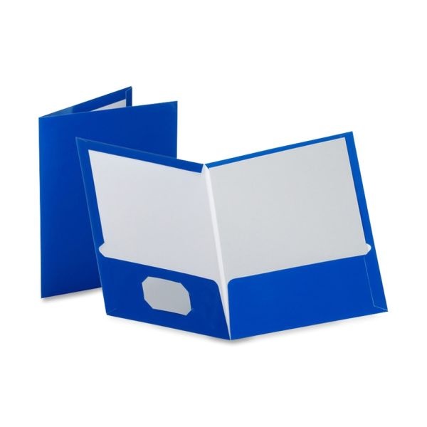 Oxford Laminated Twin-Pocket Folders, 8 1/2" X 11", Blue, Box Of 25