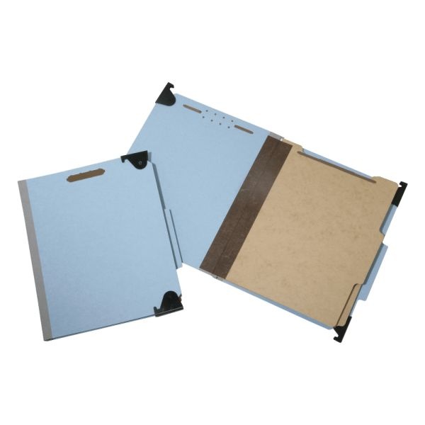 Skilcraft 6-Section Fastener Hanging File Folders, 2" Expansion, Letter Size, 60% Recycled, Light Blue, Box Of 10 (Abilityone7530-01-621-6198)
