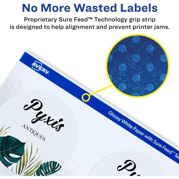 Avery Glossy White Labels, 3" Round, 60 Labels (22891)