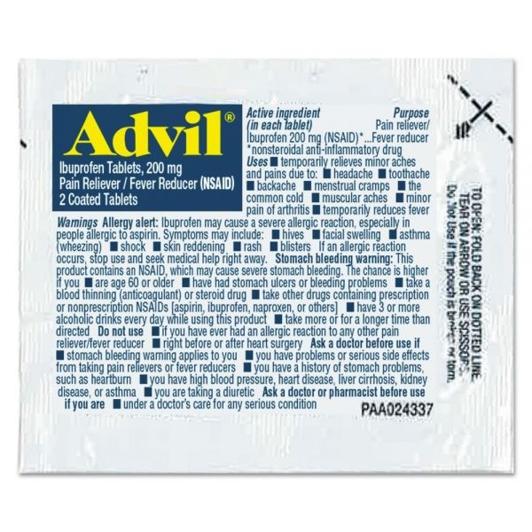 Advil Ibuprofen Tablets, 200Mg, Refill Pack, Two Tablets/Packet, 30 Packets/Box