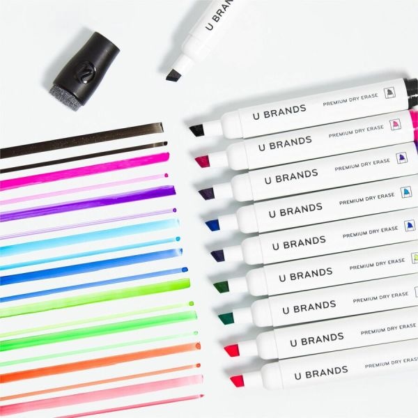 U Brands Medium Point Low-Odor Dry-Erase Markers with Erasers, Medium Bullet Tip, Assorted Colors, 12/Pack